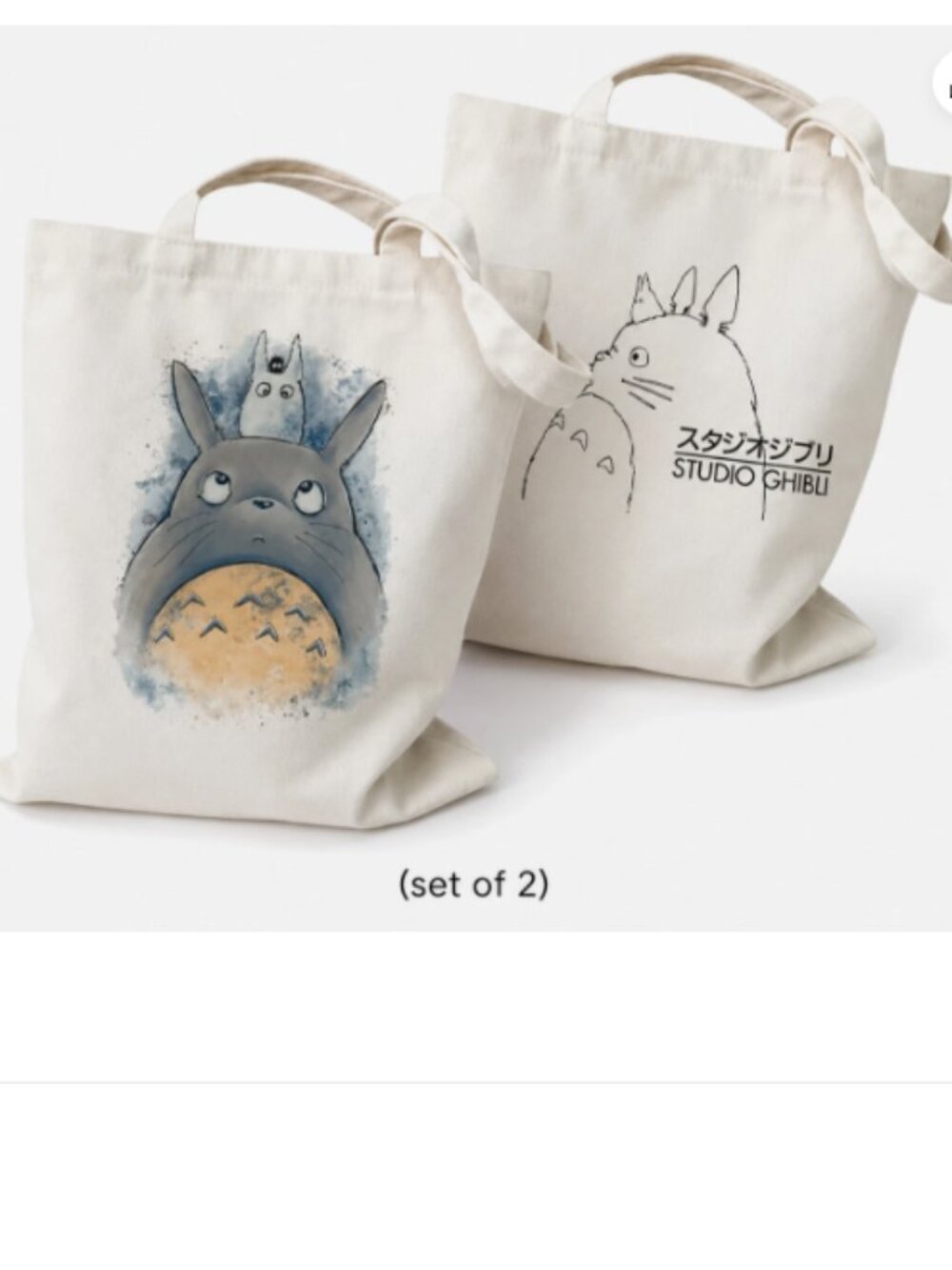（Set of 2）Kawaii My Neighbor of Totoro BeigeLARGE Canvas Book Tote Shoulder Bag